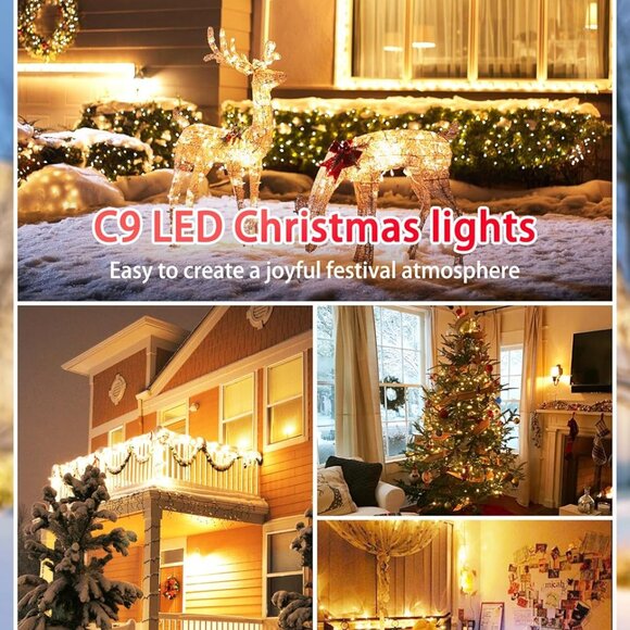 Set of 2 C9 LED Christmas Lights Outdoor, 81 Feet 100 LED String Lights with Tim - Picture 2 of 10